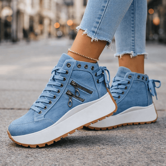 Women's Synthetic High-Top Sneakers | Playful Ankle-Hugging Casual Shoes