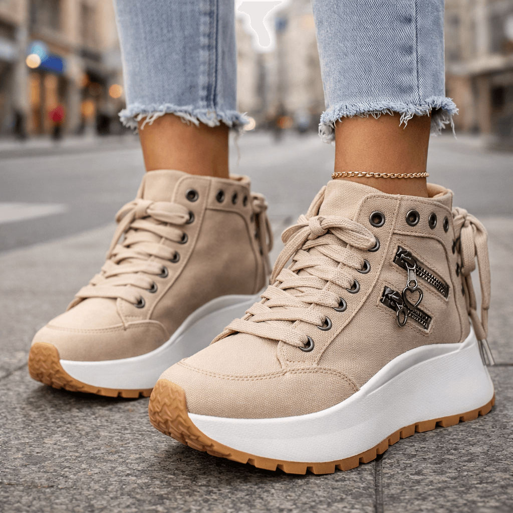 Women's Synthetic High-Top Sneakers | Playful Ankle-Hugging Casual Shoes