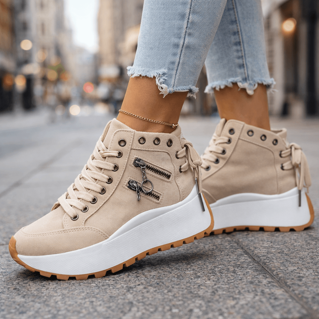 Women's Synthetic High-Top Sneakers | Playful Ankle-Hugging Casual Shoes