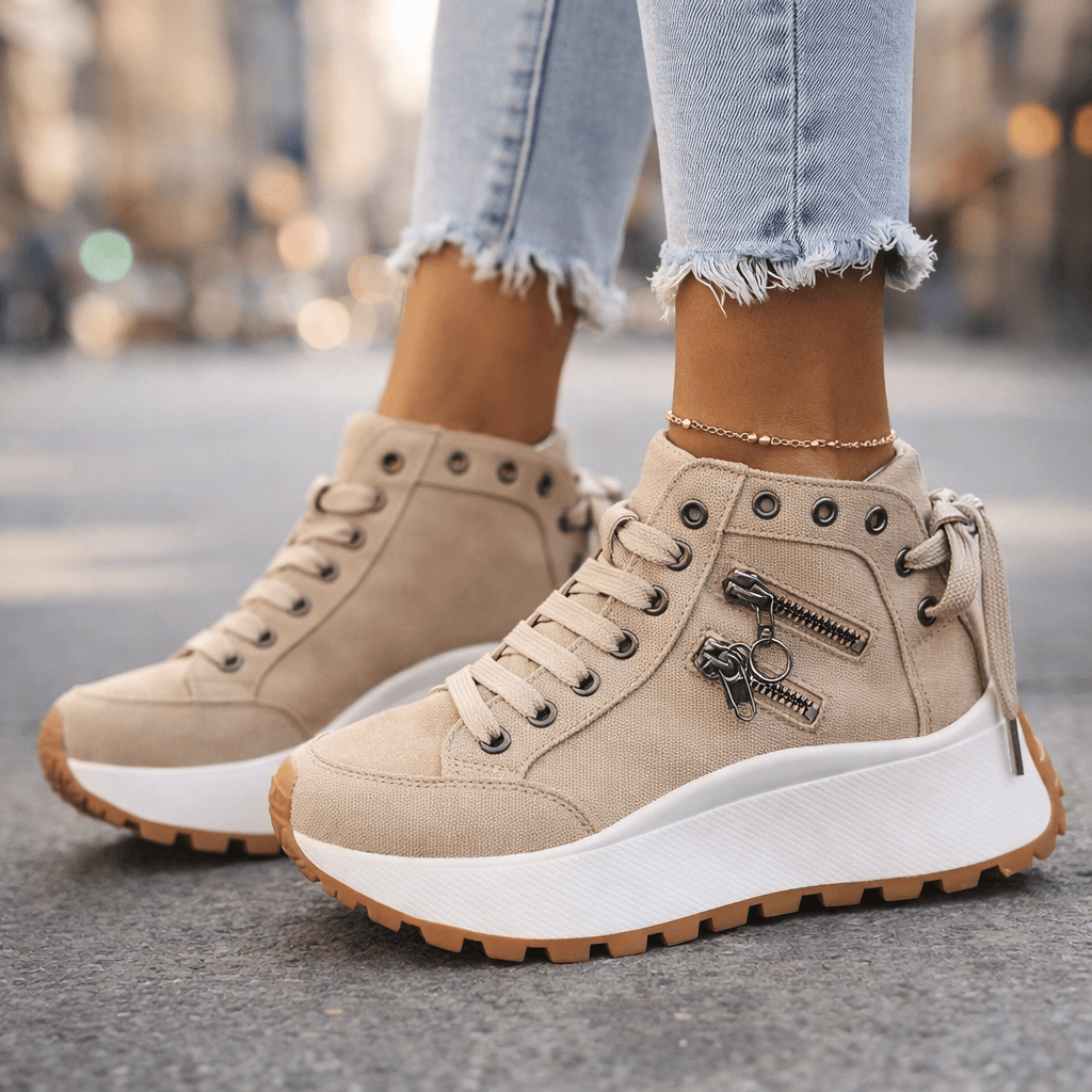 Women's Synthetic High-Top Sneakers | Playful Ankle-Hugging Casual Shoes