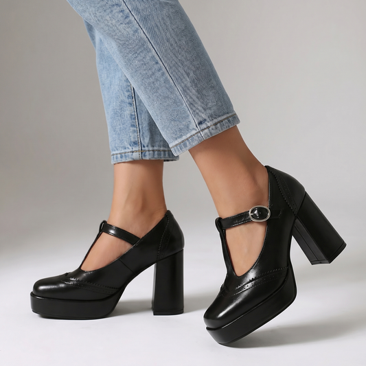 Women's Synthetic Mary Jane Block Heel Shoes Corvine