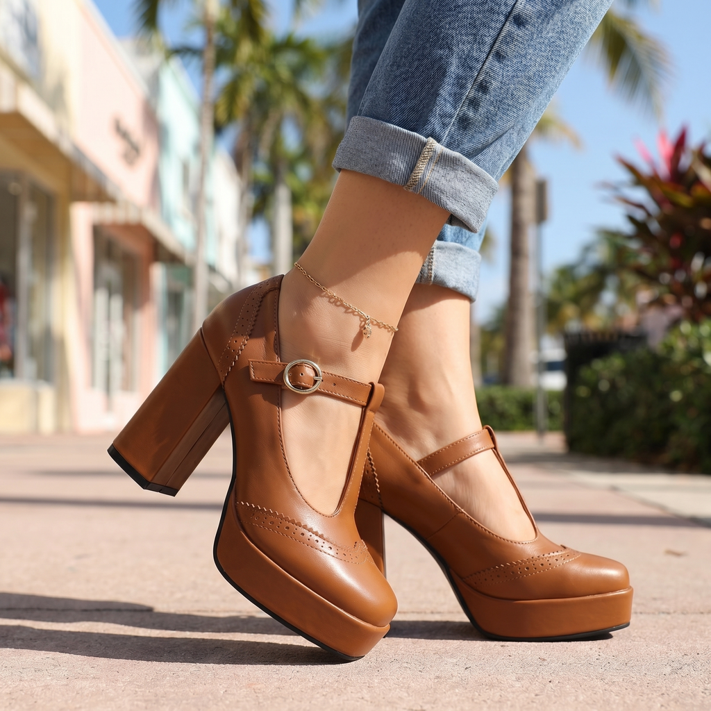 Women's Synthetic Mary Jane Block Heel Shoes Corvine