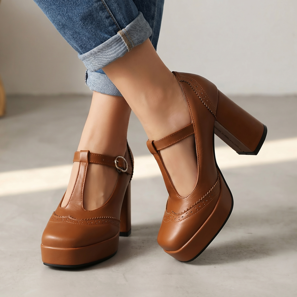 Women's Synthetic Mary Jane Block Heel Shoes Corvine