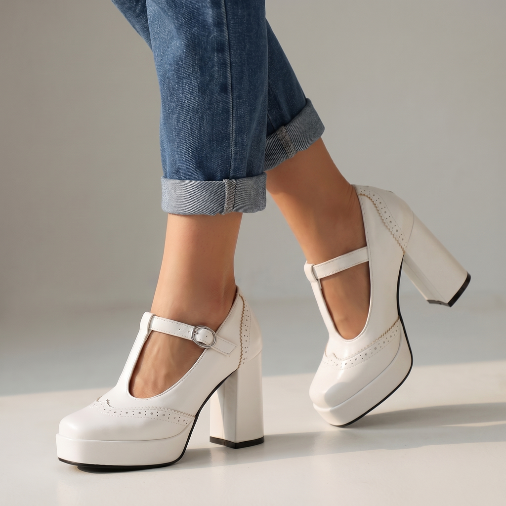 Women's Synthetic Mary Jane Block Heel Shoes Corvine
