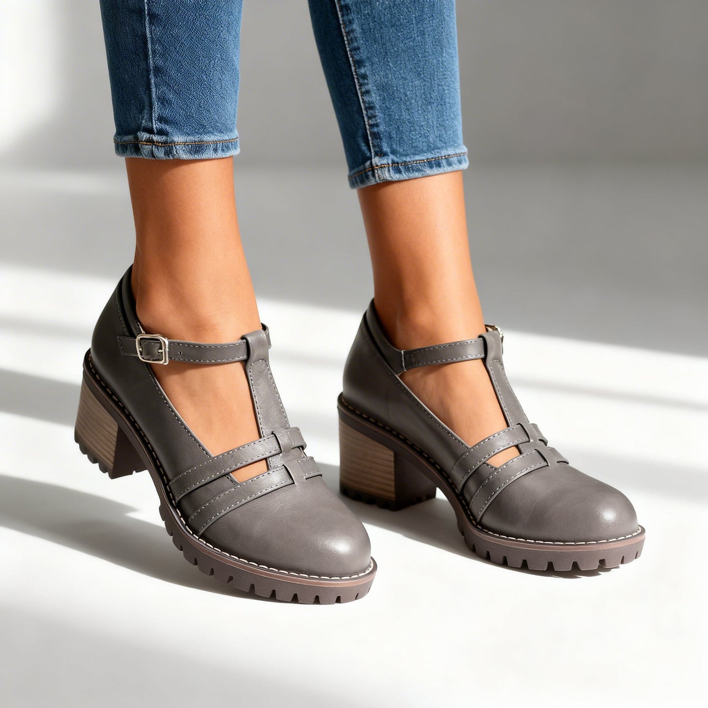 Women's Tailored Upper T-Strap Black Loafers Corvine