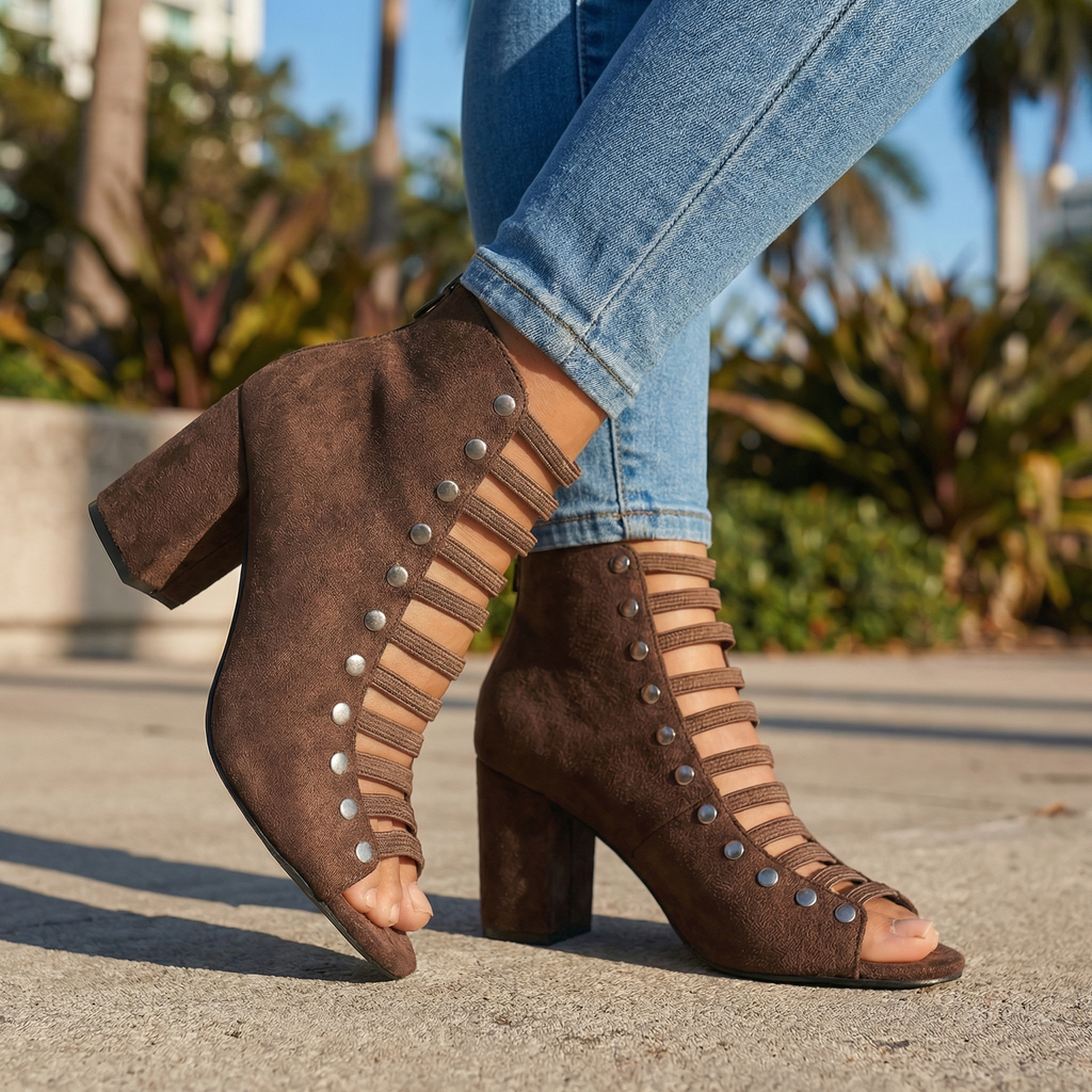 Women's Textured Black Open Toe Heels Corvine