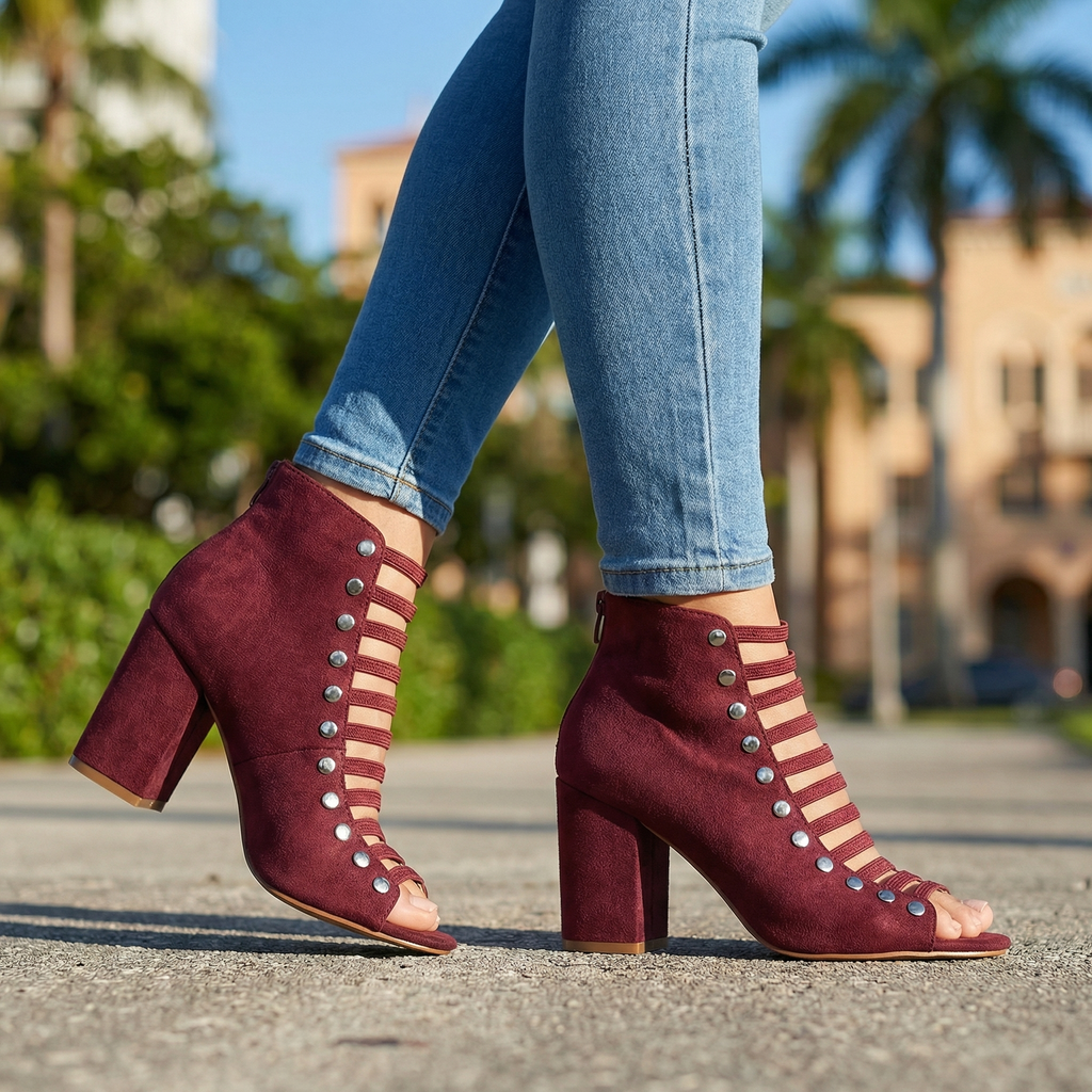 Women's Textured Black Open Toe Heels Corvine