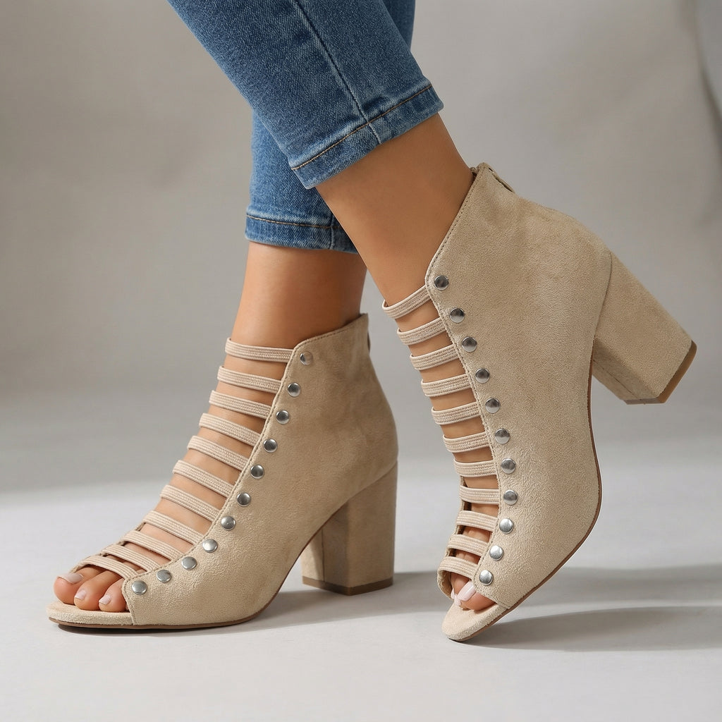 Women's Textured Black Open Toe Heels Corvine