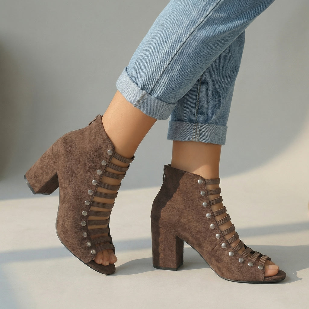 Women's Textured Black Open Toe Heels Corvine