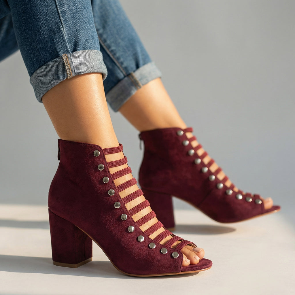 Women's Textured Black Open Toe Heels Corvine
