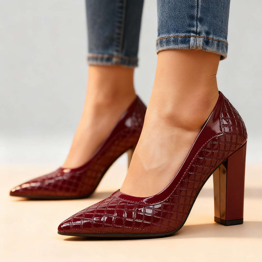 Women's Textured Black Pointed Heels Corvine