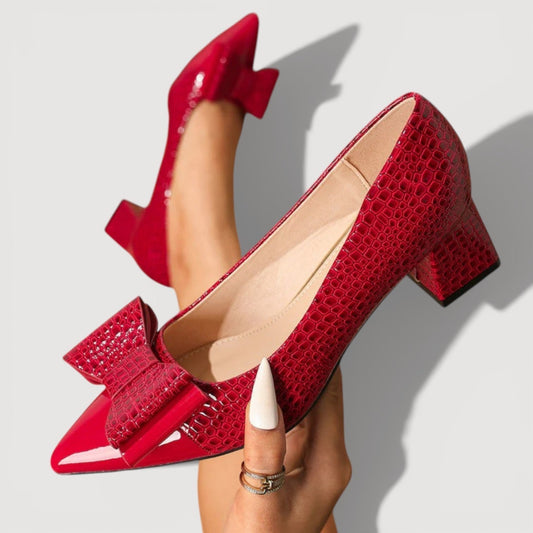 Women's Textured Black Pointed Toe Block Heels Corvine