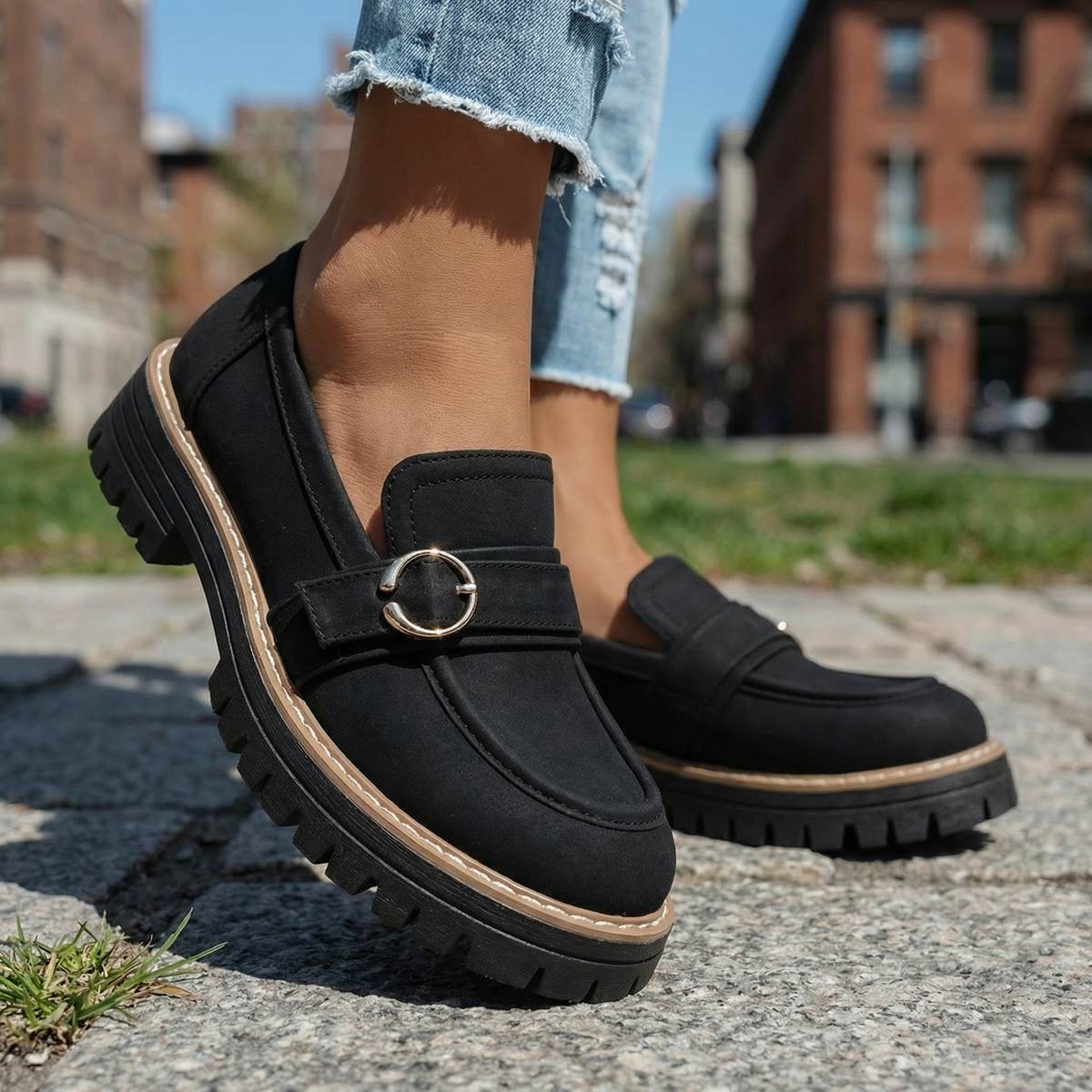 Women's Textured Chunky Platform Loafers Corvine