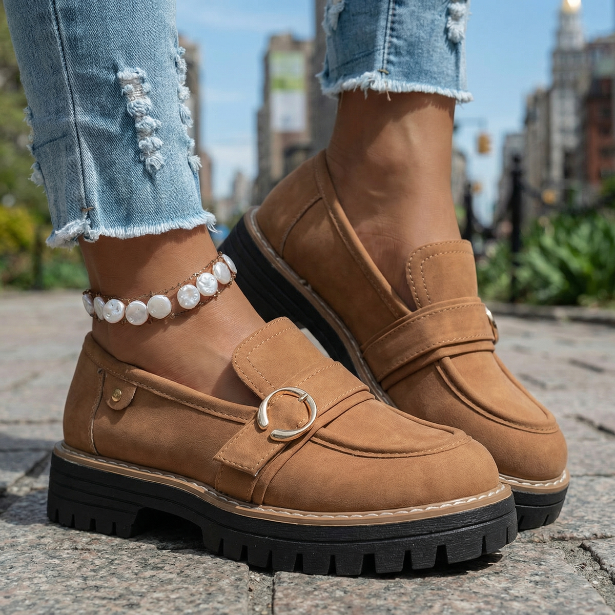 Women's Textured Chunky Platform Loafers Corvine