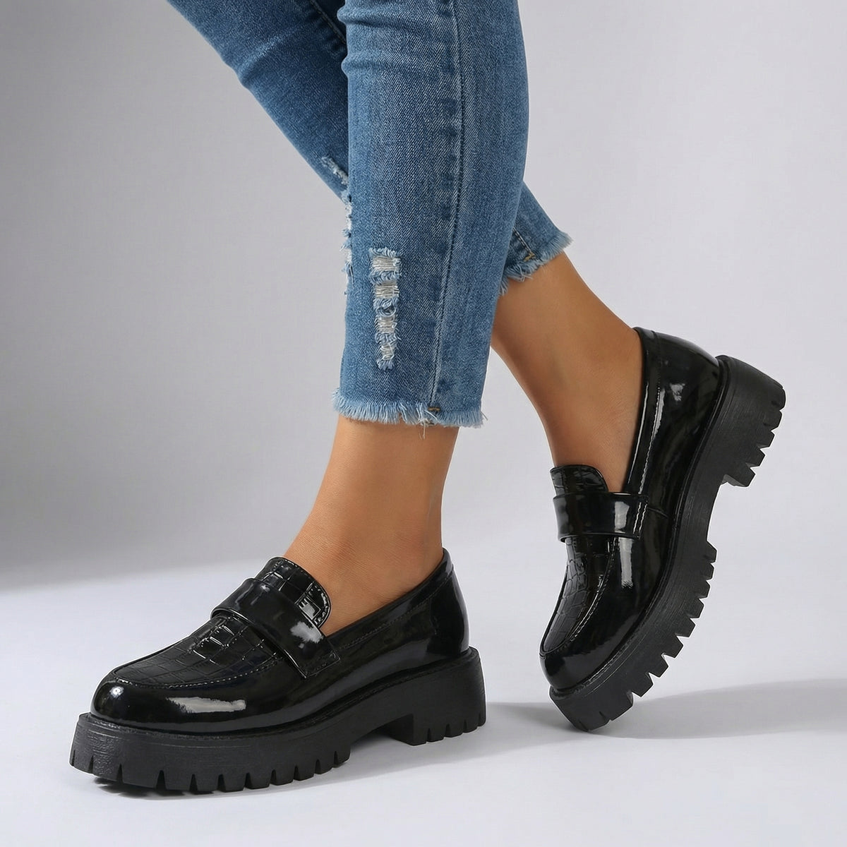 Women's Textured Fabric Black Loafers Corvine