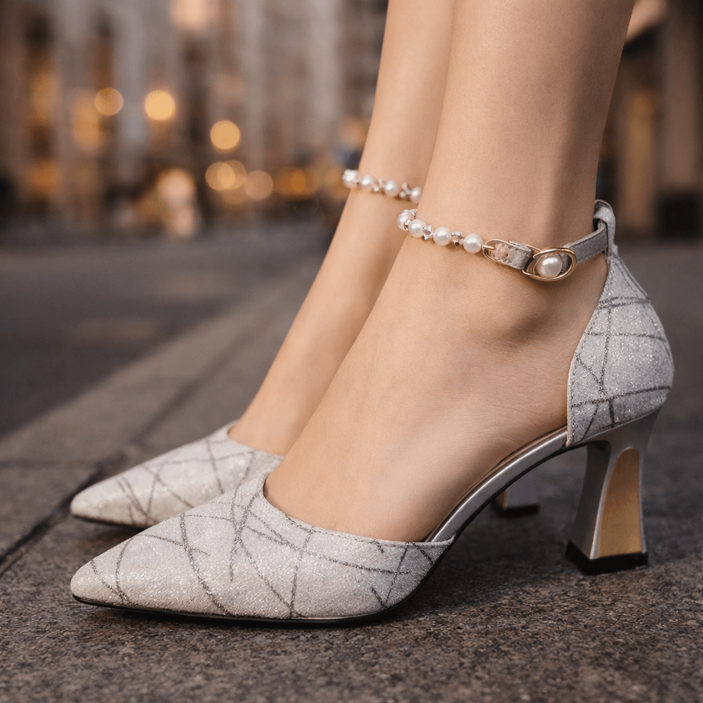 Women's Textured Fabric Heels | Elegant Sculpted Pearl Stiletto Shoes