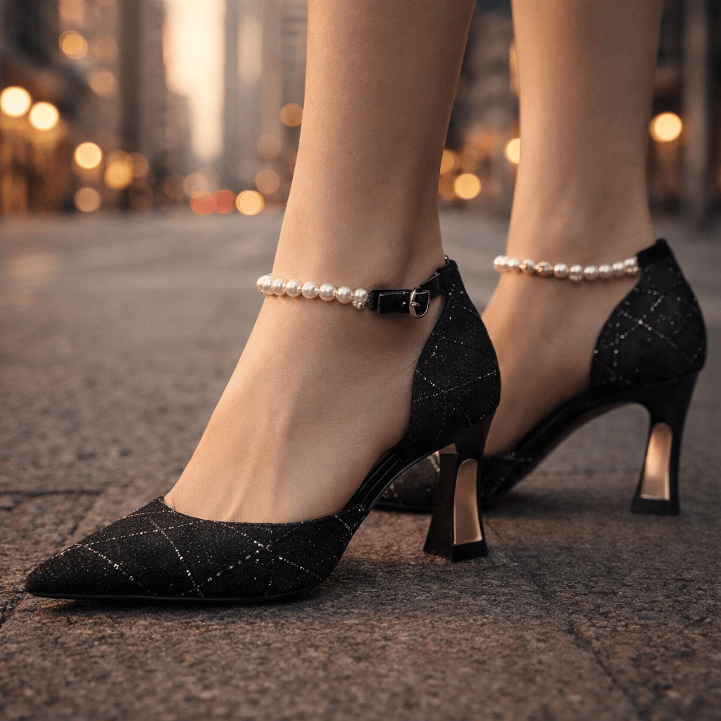Women's Textured Fabric Heels | Elegant Sculpted Pearl Stiletto Shoes