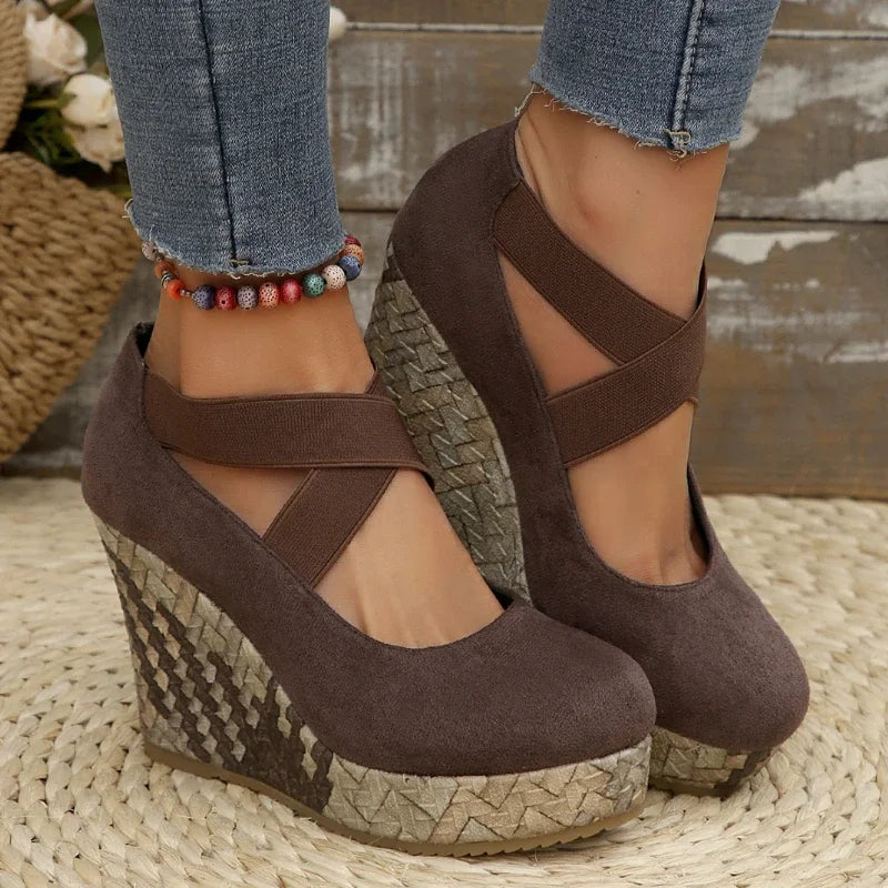 Women's Textured Faux-Suede Criss-Cross Wedge Sandals Corvine