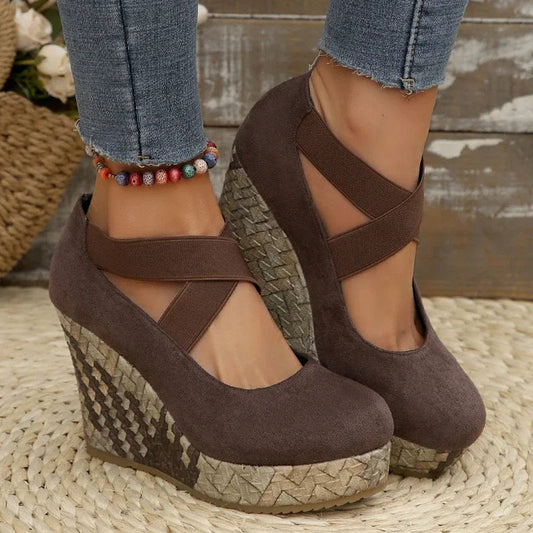 Women's Textured Faux-Suede Criss-Cross Wedge Sandals Corvine