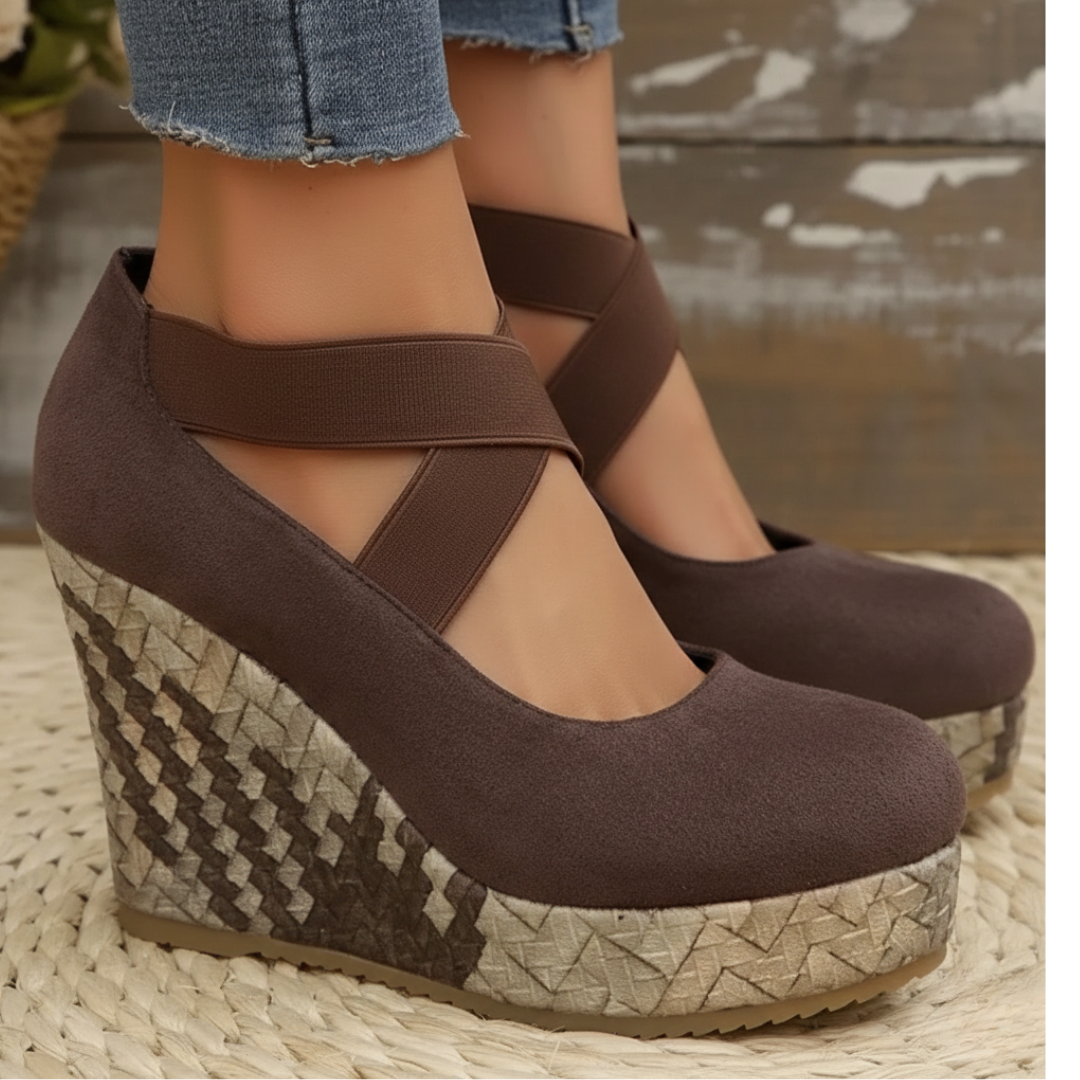 Women's Textured Faux-Suede Criss-Cross Wedge Sandals Corvine