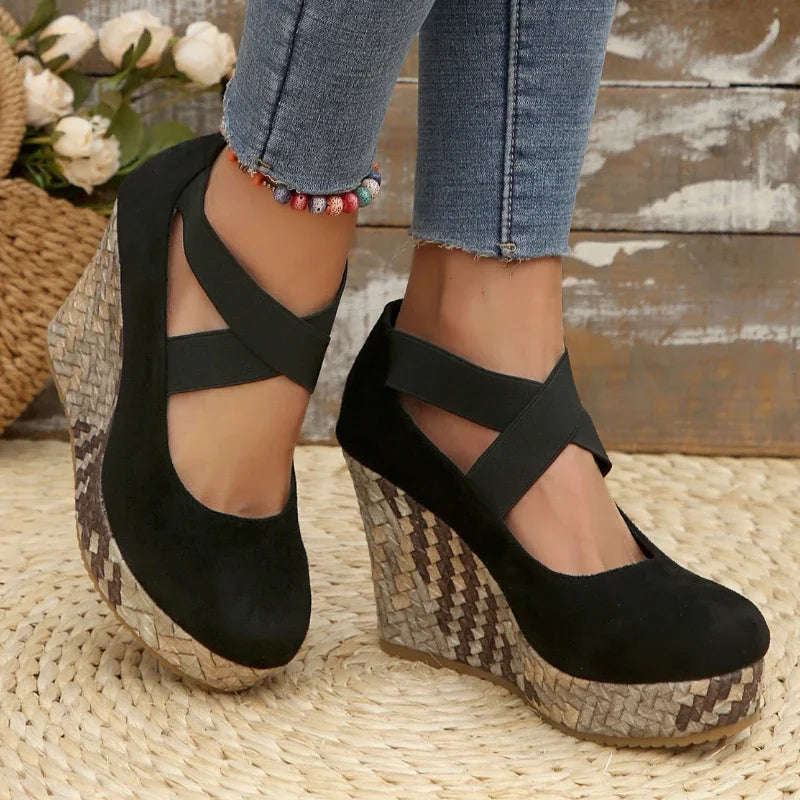 Women's Textured Faux-Suede Criss-Cross Wedge Sandals Corvine