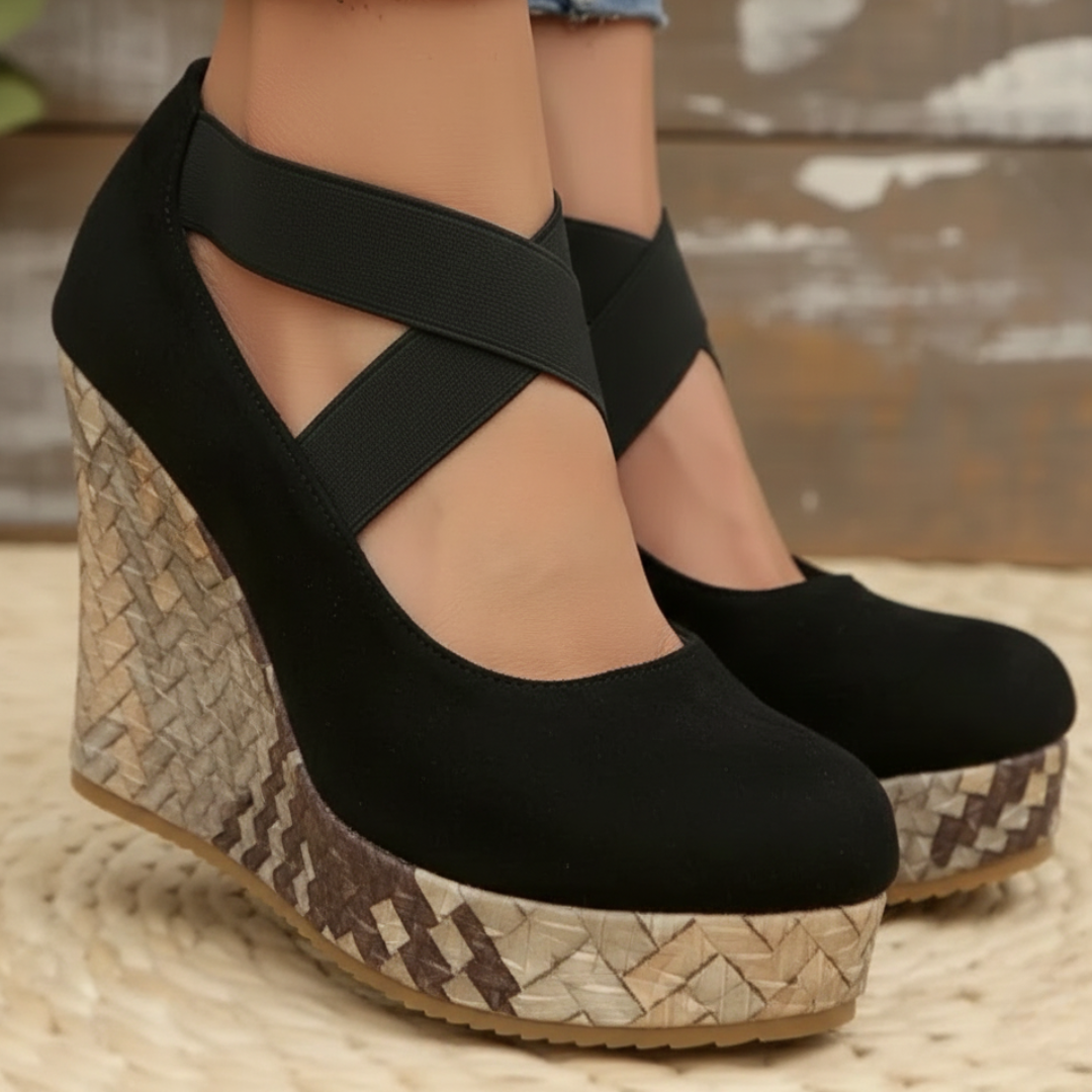 Women's Textured Faux-Suede Criss-Cross Wedge Sandals Corvine