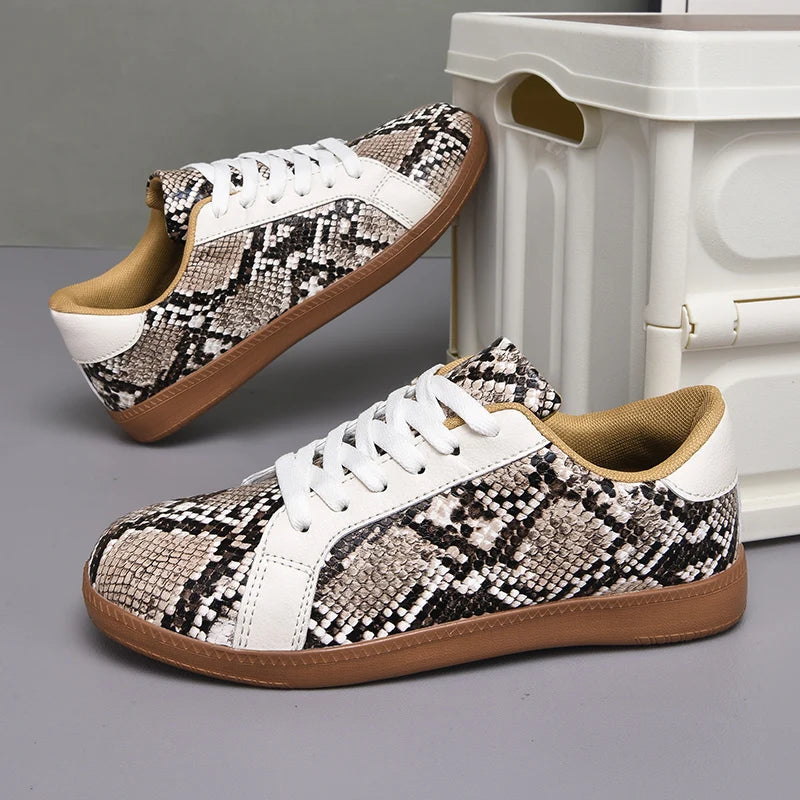 Women's Textured Faux Leather Snakeskin Trainers Corvine