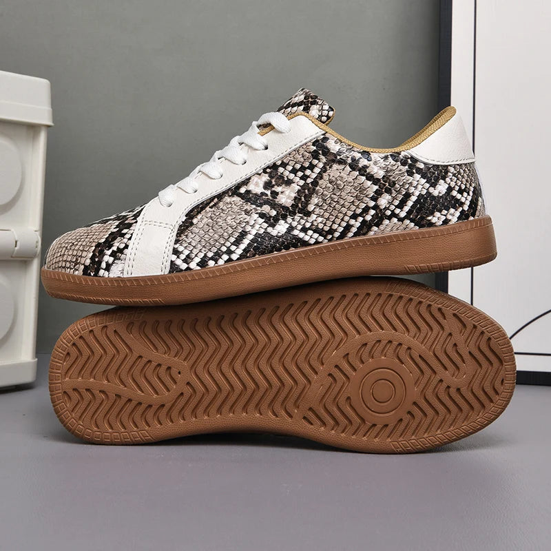 Women's Textured Faux Leather Snakeskin Trainers Corvine