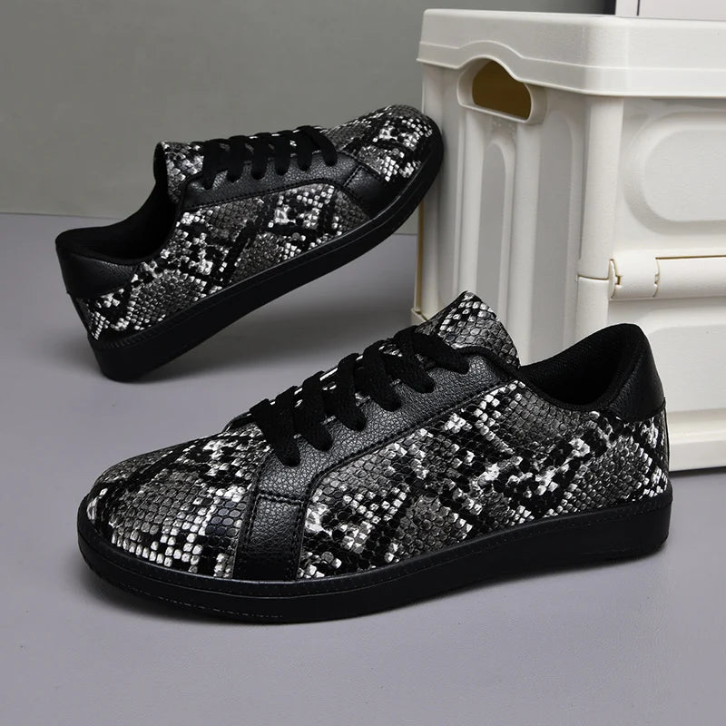 Women's Textured Faux Leather Snakeskin Trainers Corvine