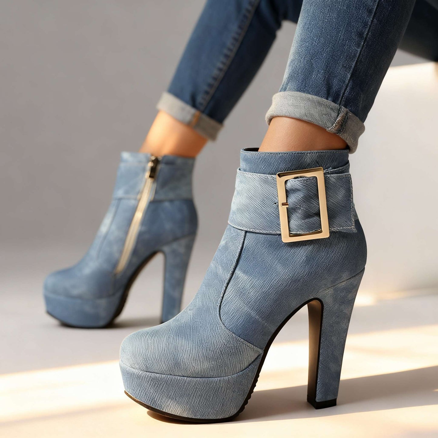Women's Textured High Heel Buckle Heels Corvine
