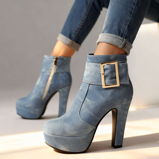 Women's Textured High Heel Buckle Heels Corvine