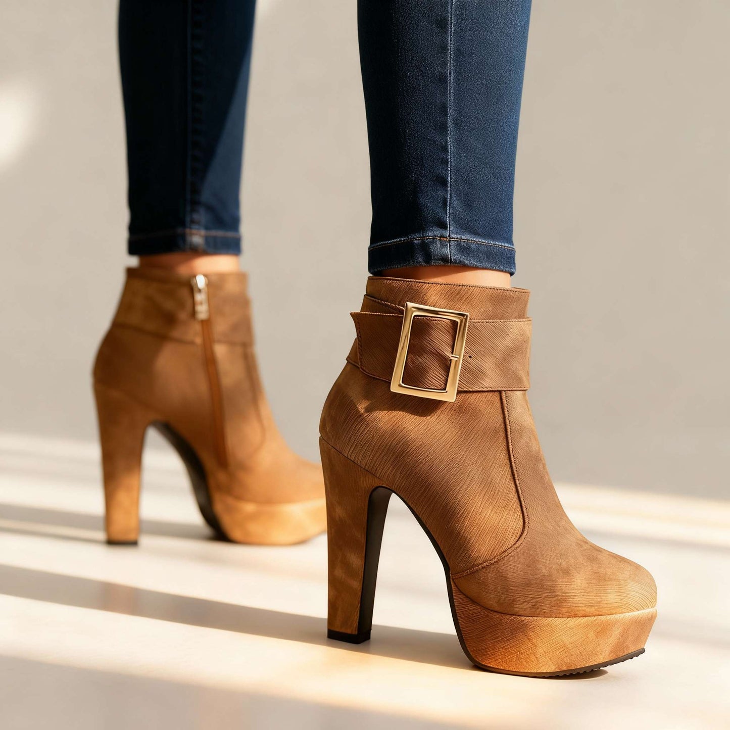 Women's Textured High Heel Buckle Heels Corvine