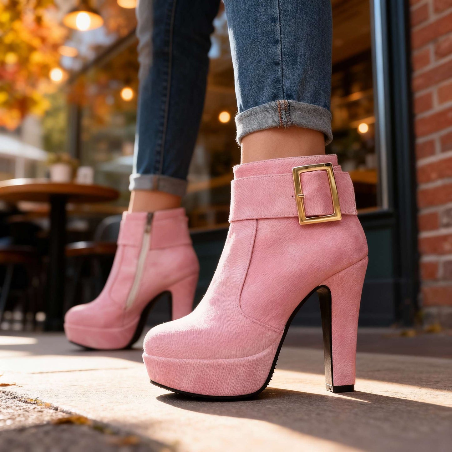Women's Textured High Heel Buckle Heels Corvine