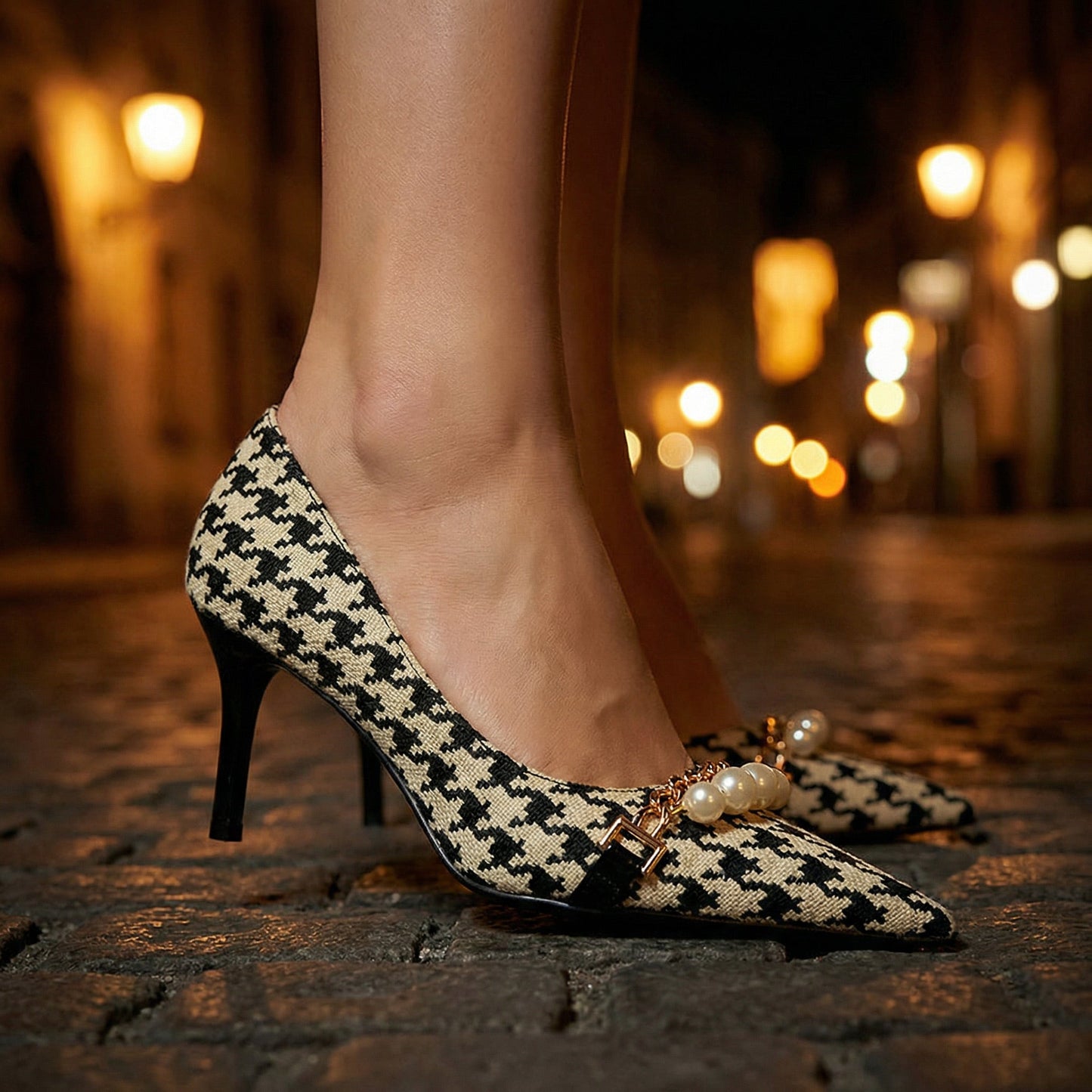 Women's Textured Houndstooth Heels Corvine