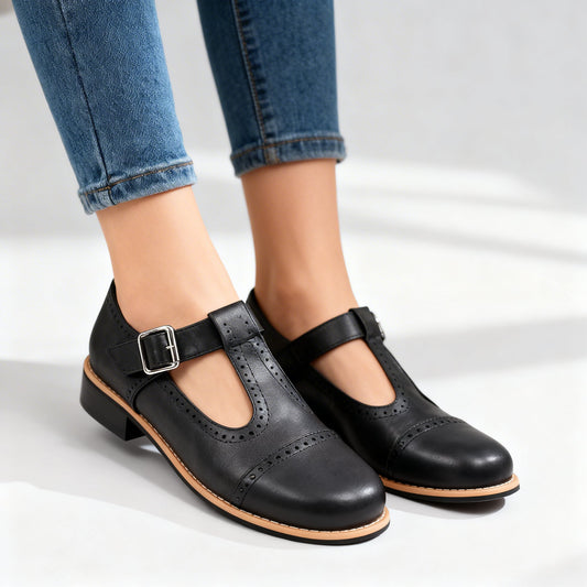 Women's Textured Leather Black Loafers Corvine