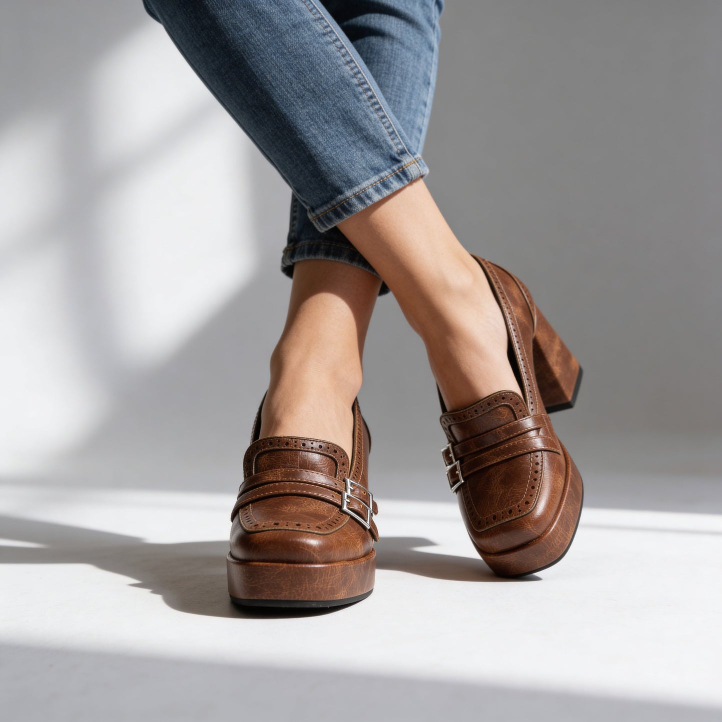 Women's Textured Leather Brogue Loafers Corvine