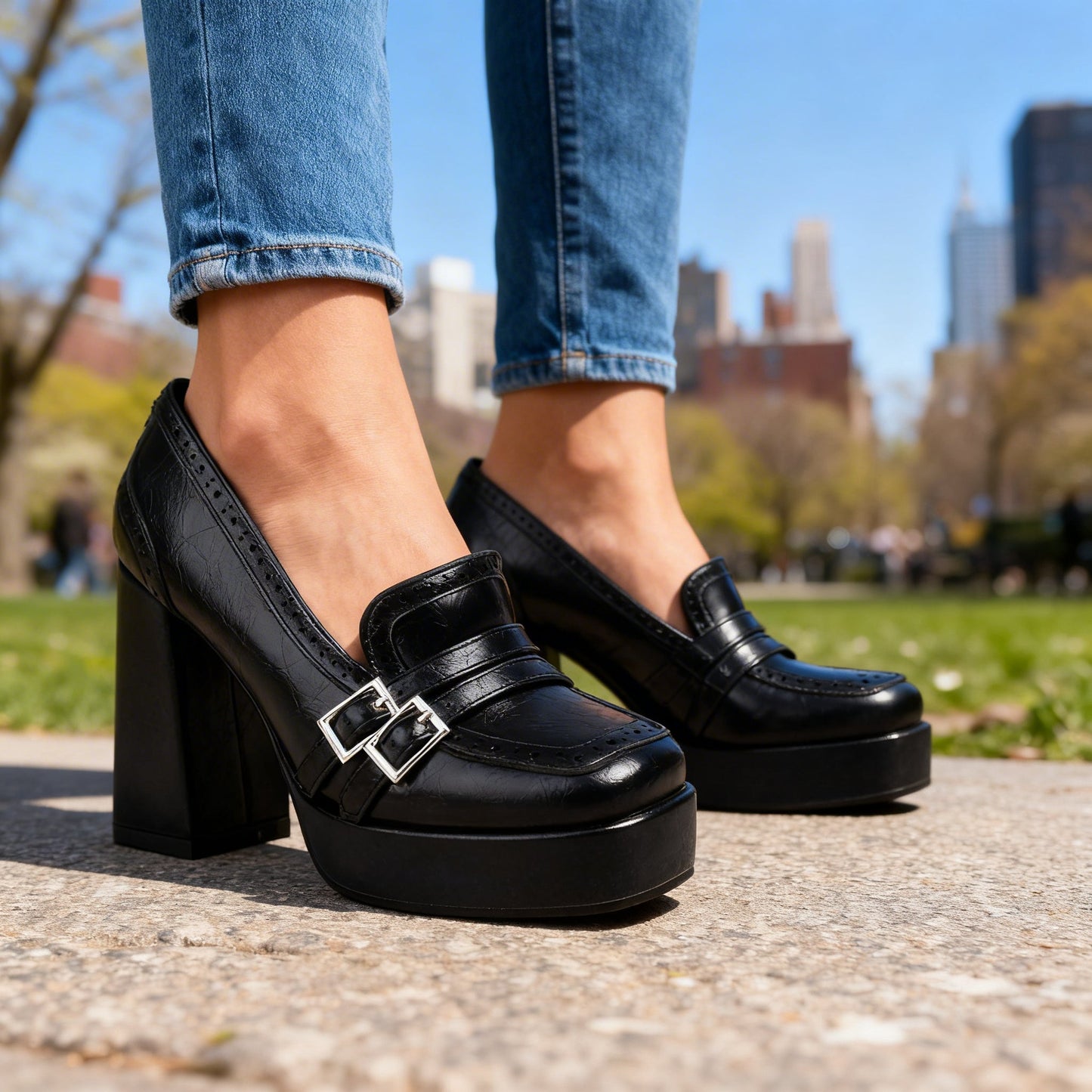Women's Textured Leather Brogue Loafers Corvine