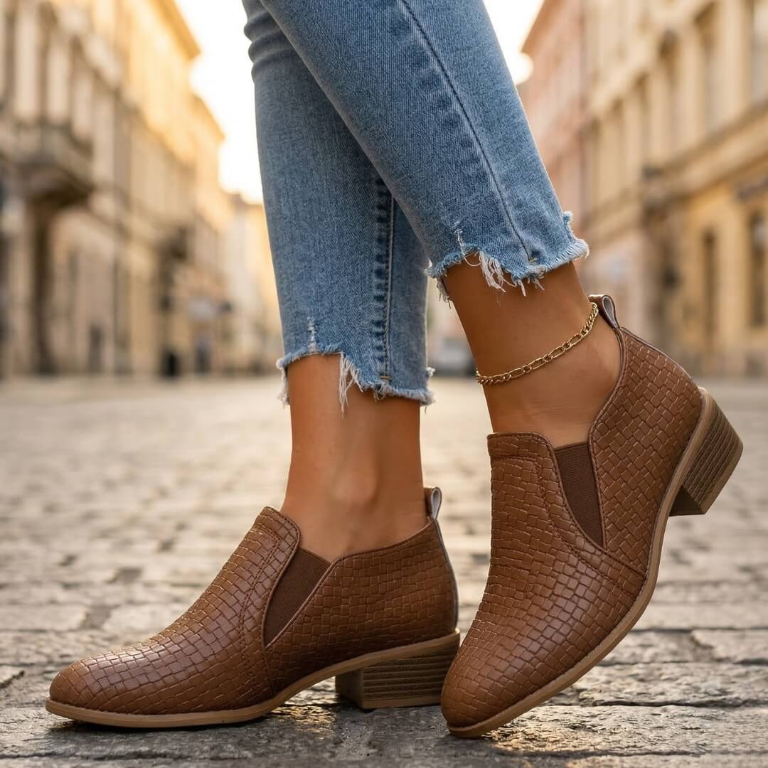 Women's Textured Leather Loafers | Stylish Slip-On Shoes with Cushioned Footbed