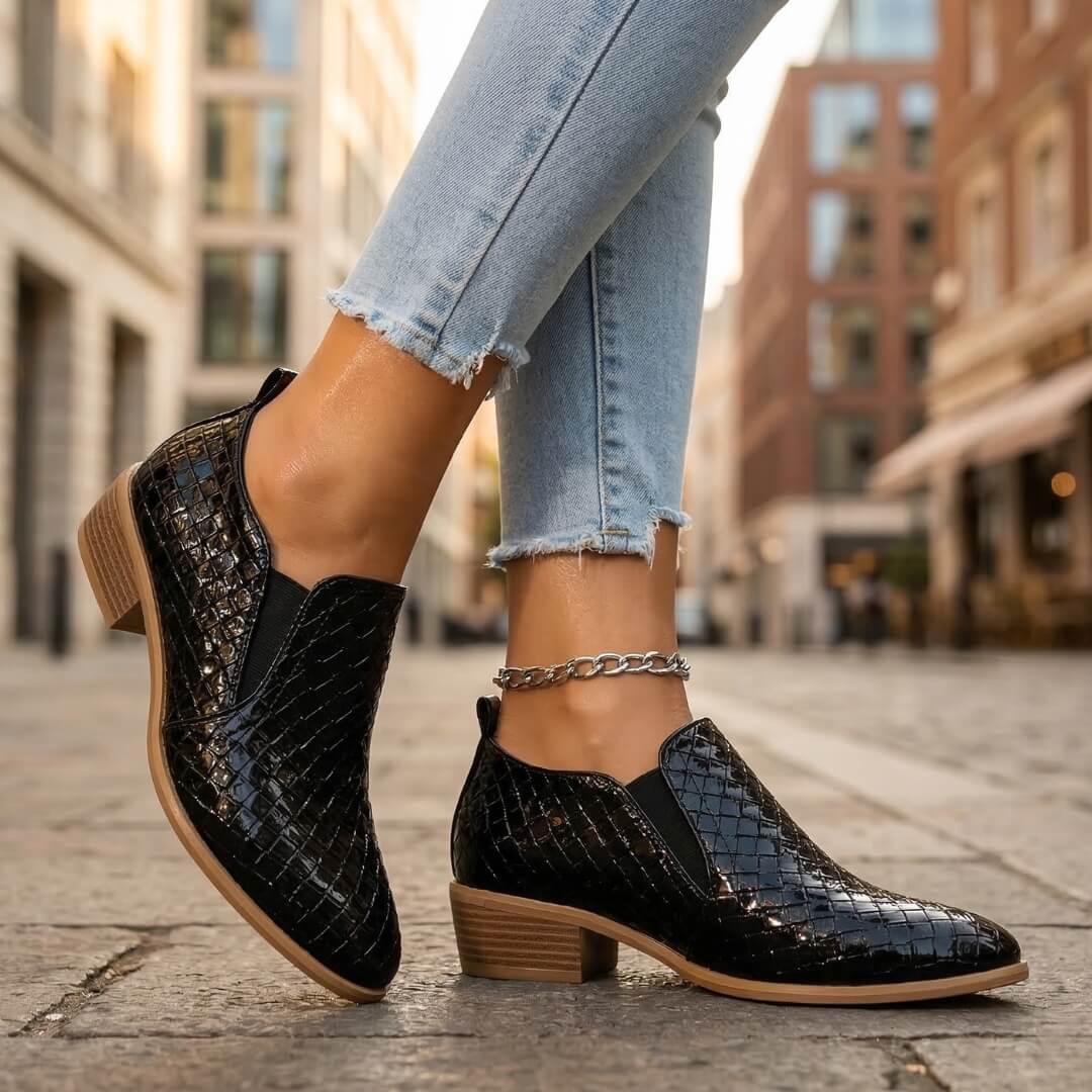 Women's Textured Leather Loafers | Stylish Slip-On Shoes with Cushioned Footbed