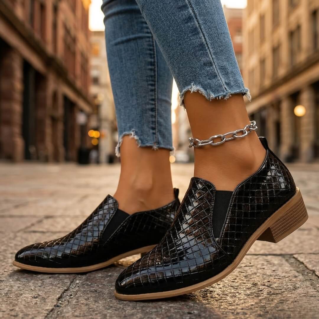 Women's Textured Leather Loafers | Stylish Slip-On Shoes with Cushioned Footbed