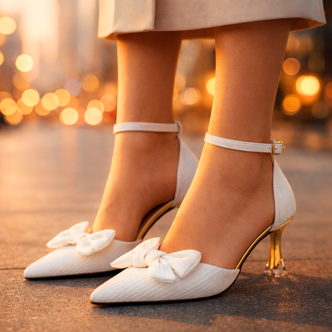 Women's Textured Leather Pointed Toe Gold Heels Corvine