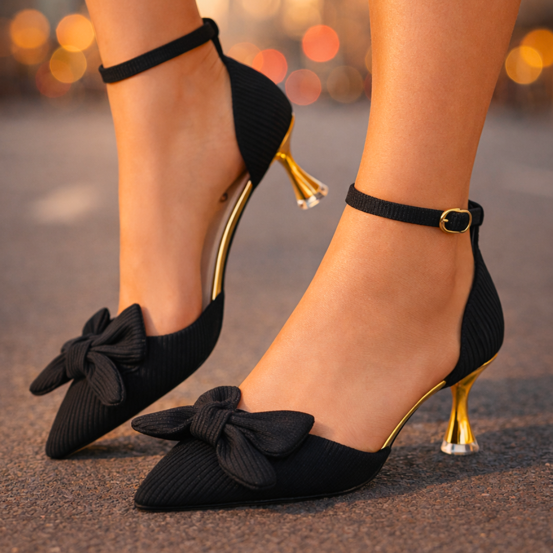 Women's Textured Leather Pointed Toe Gold Heels Corvine