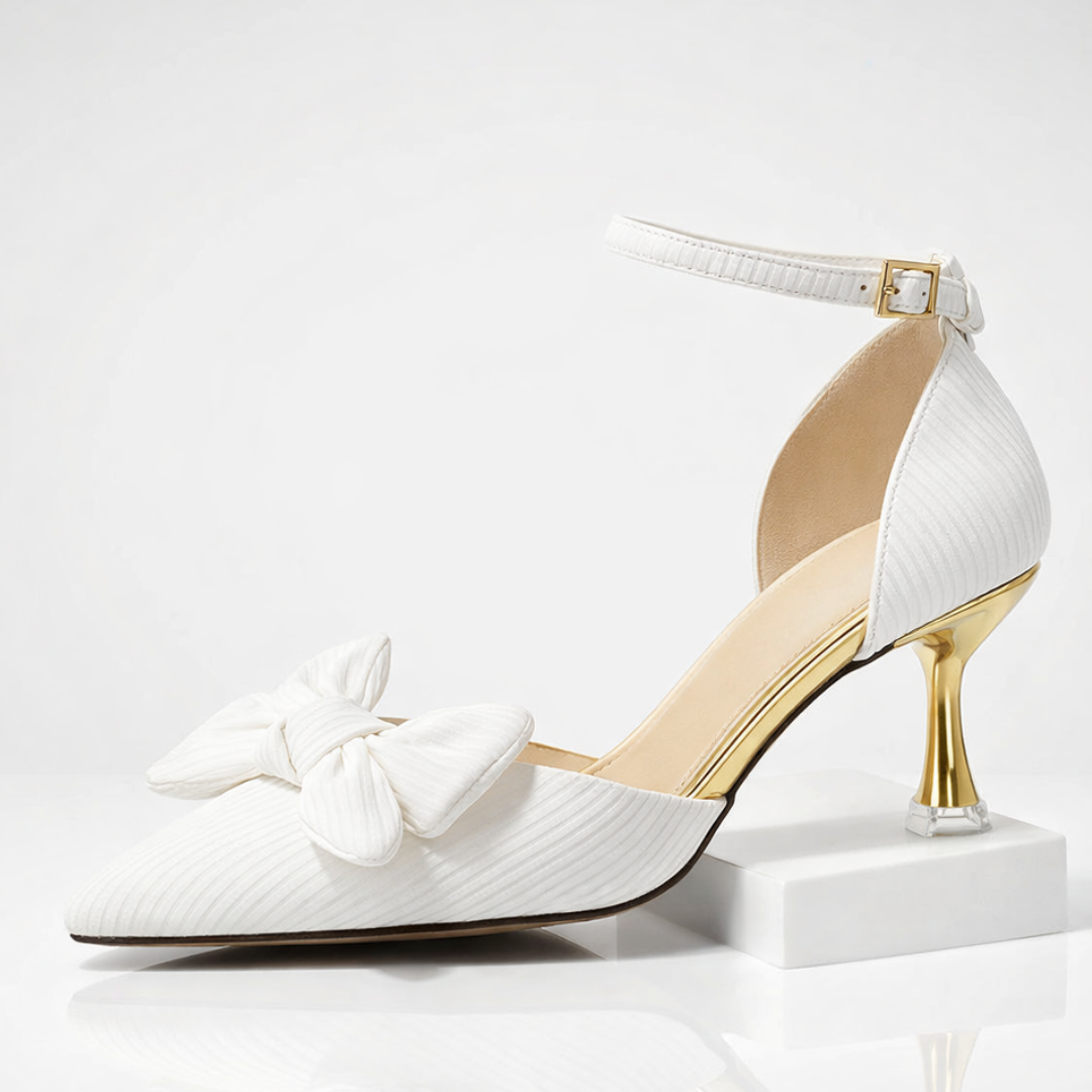 Women's Textured Leather Pointed Toe Gold Heels Corvine