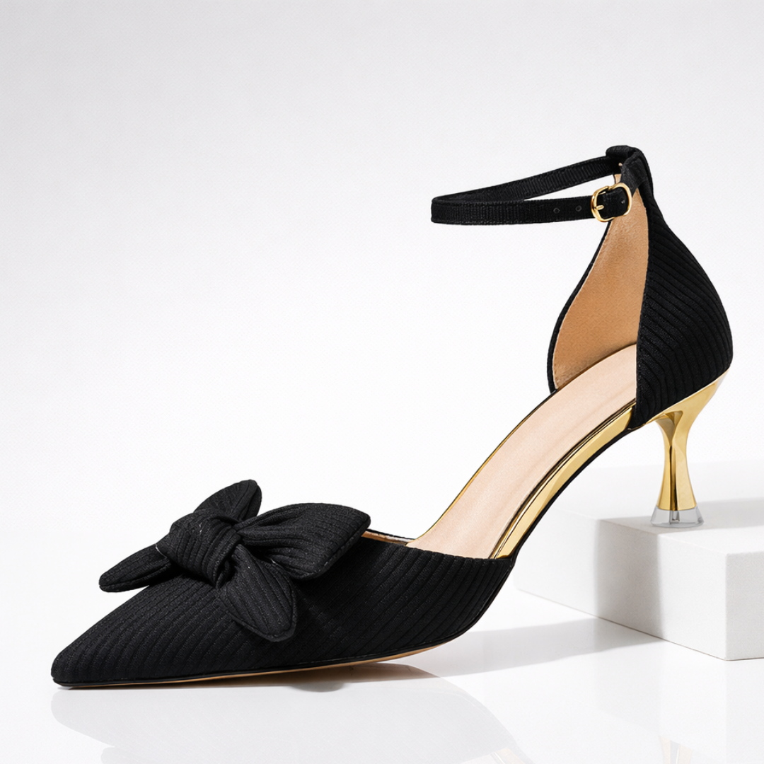 Women's Textured Leather Pointed Toe Gold Heels Corvine
