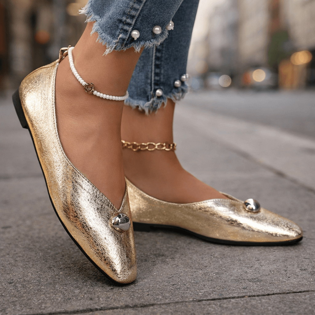 Women's Textured Metallic Slip-On Flat Shoes Corvine
