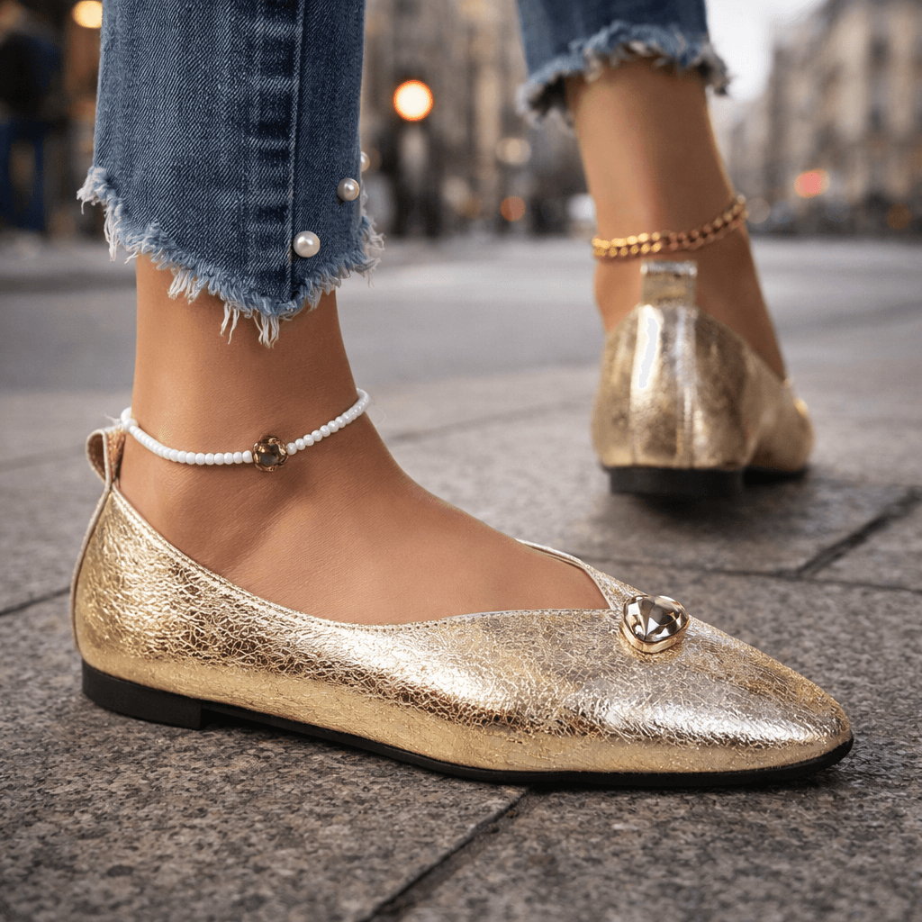 Women's Textured Metallic Slip-On Flat Shoes Corvine