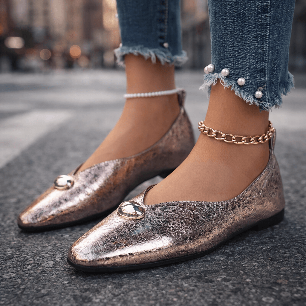 Women's Textured Metallic Slip-On Flat Shoes Corvine