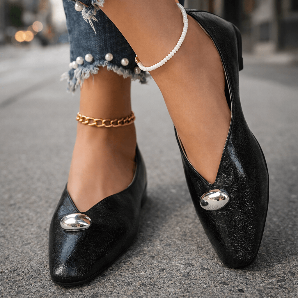 Women's Textured Metallic Slip-On Flat Shoes Corvine