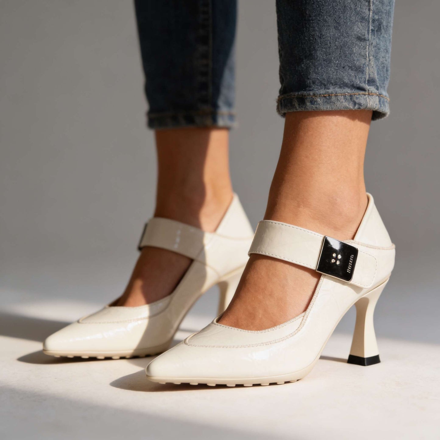 Women's Textured Patent Slip-On Black Heels Corvine