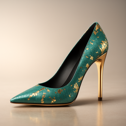 Women's Textured Snakeskin Pointed Heels Gold Corvine